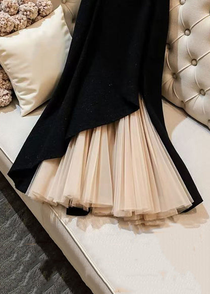 Black Original Design Chiffon Patchwork Skirts Spring