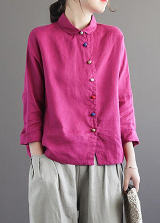 Brief Rose Peter Pan Collar Linen Shirts Long Sleeve