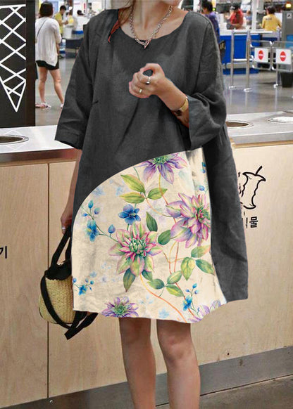 Style Pink Cotton Linen Outfit O Neck Cinched a Line Summer Dresses