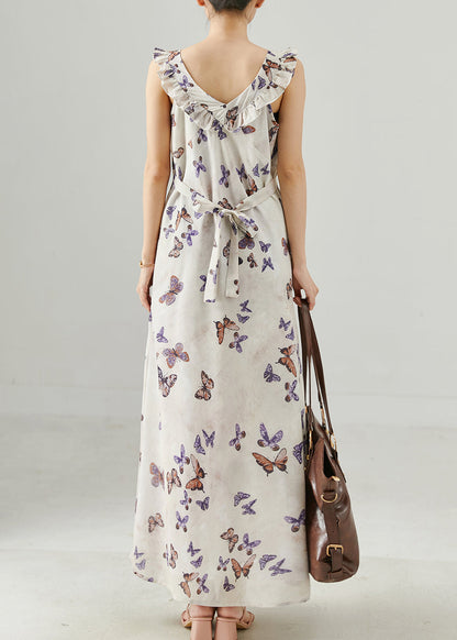 French White Ruffled Cotton Ankle Dress Summer