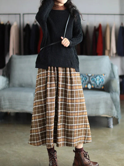 Artistic Retro Plaid A-line Skirt Spring