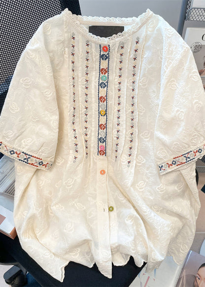 White Embroidered Lace Loose Shirts Summer