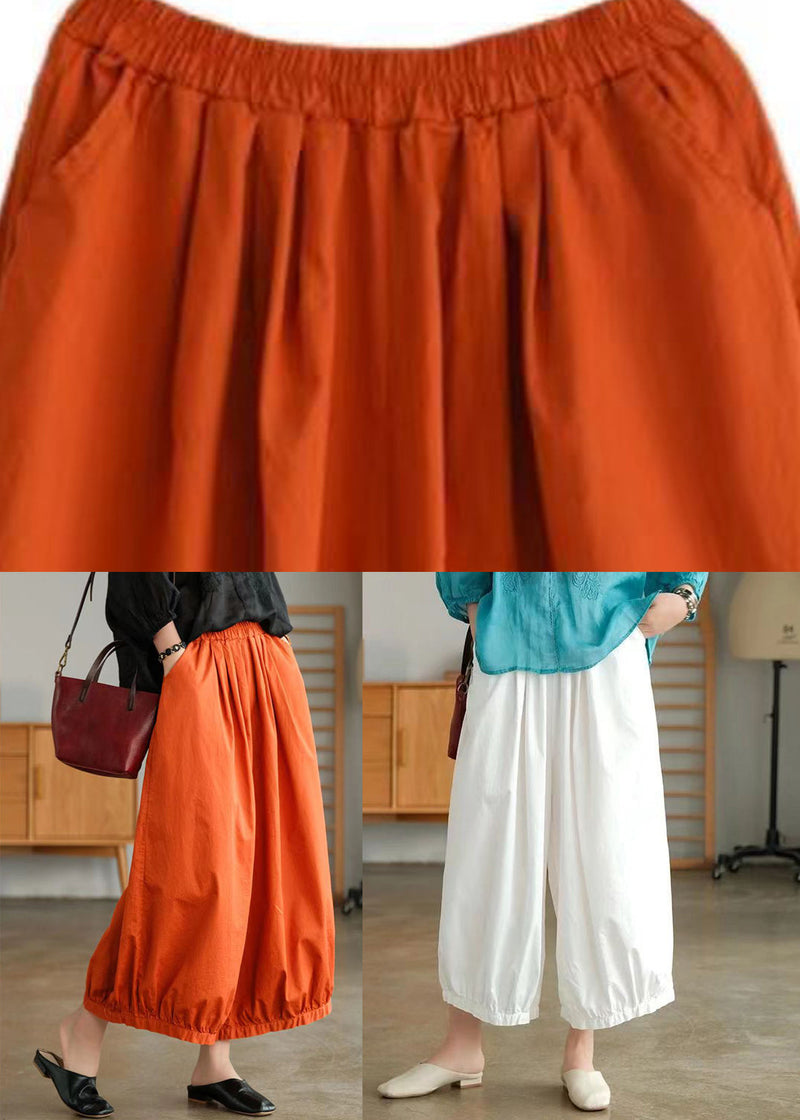 Orange Pockets Cotton Lantern Pants Summer