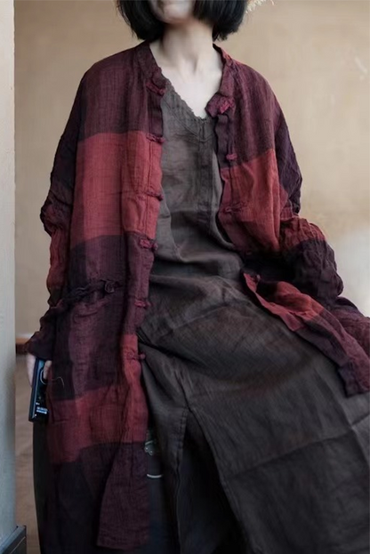 - Pure Linen Loose Asymmetrical Long Coat