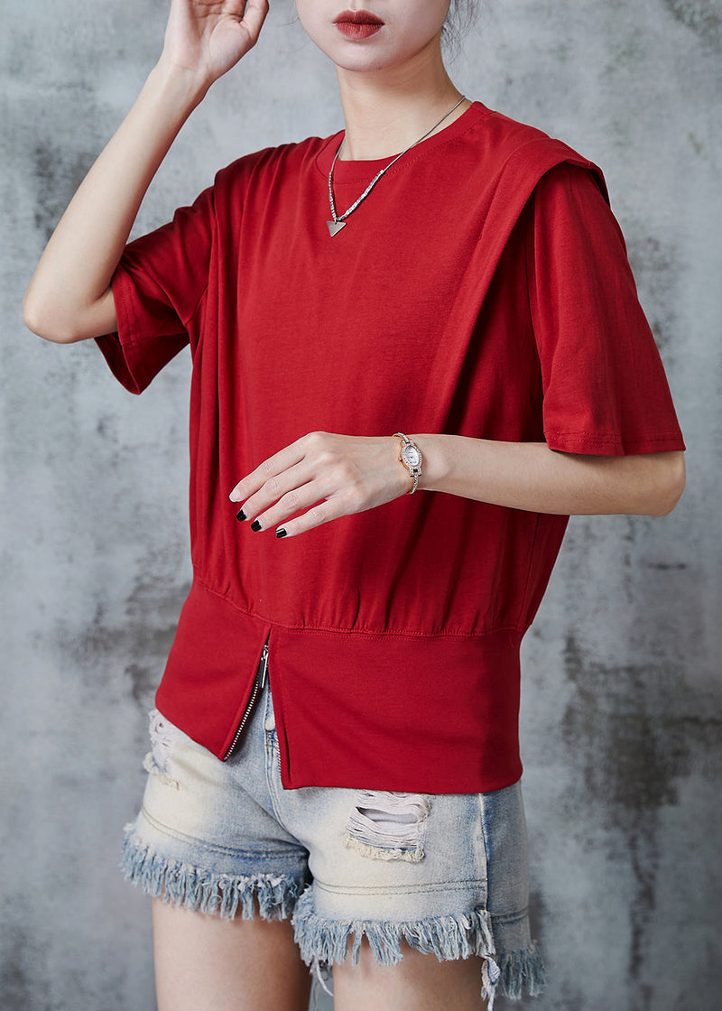 Red Zip Up Silm Fit Cotton Tank Top Summer