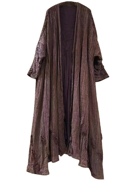 Purple V Neck Linen Cardigans Long Sleeve