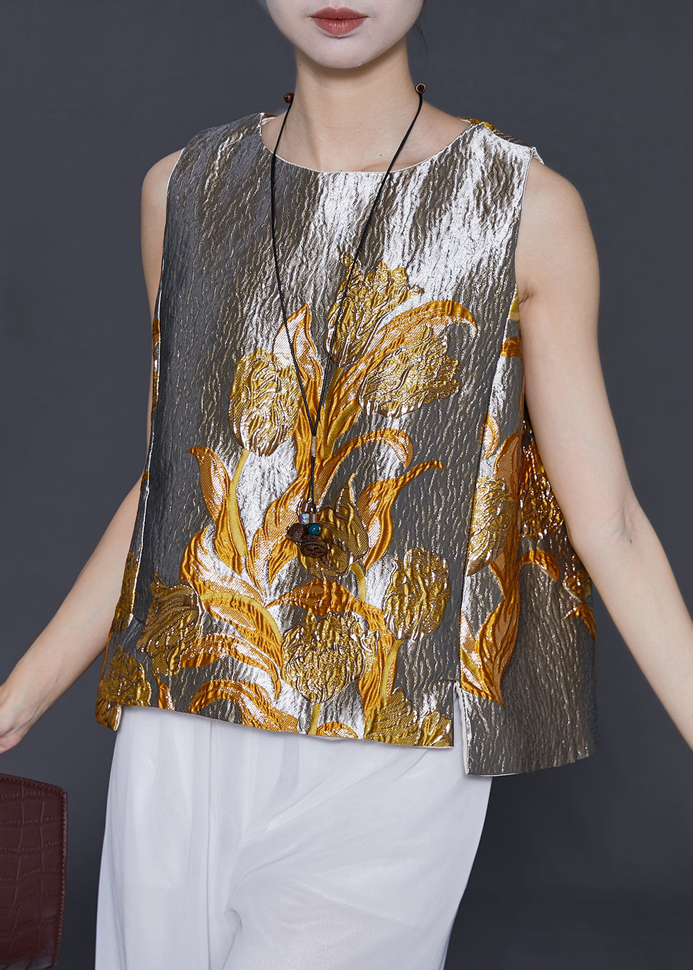 Silvery Jacquard Silm Fit Vests Spring