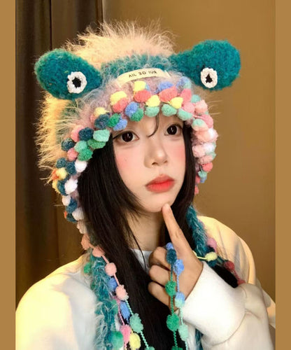 Unique Blue Fuzzy Fur Knit Warm Bonnie Hat