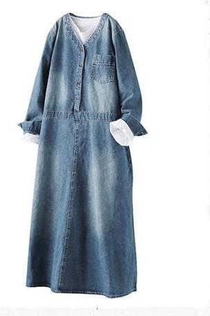 Loose Blue Denim Dresses Cowboy Outfits