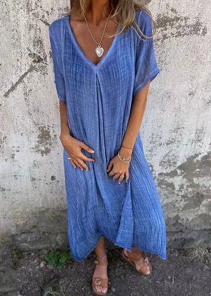 Orange V Neck Cotton Dresses Summer