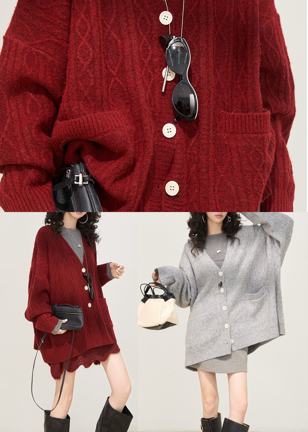 Cozy Grey Oversized Button Down Knit Cardigan Winter