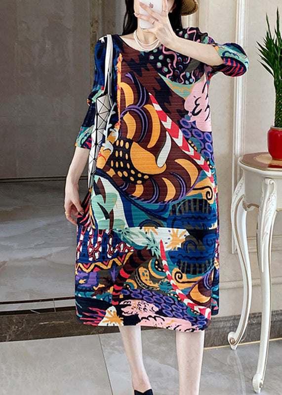 Blue Print Long Dress Bracelet Sleeve