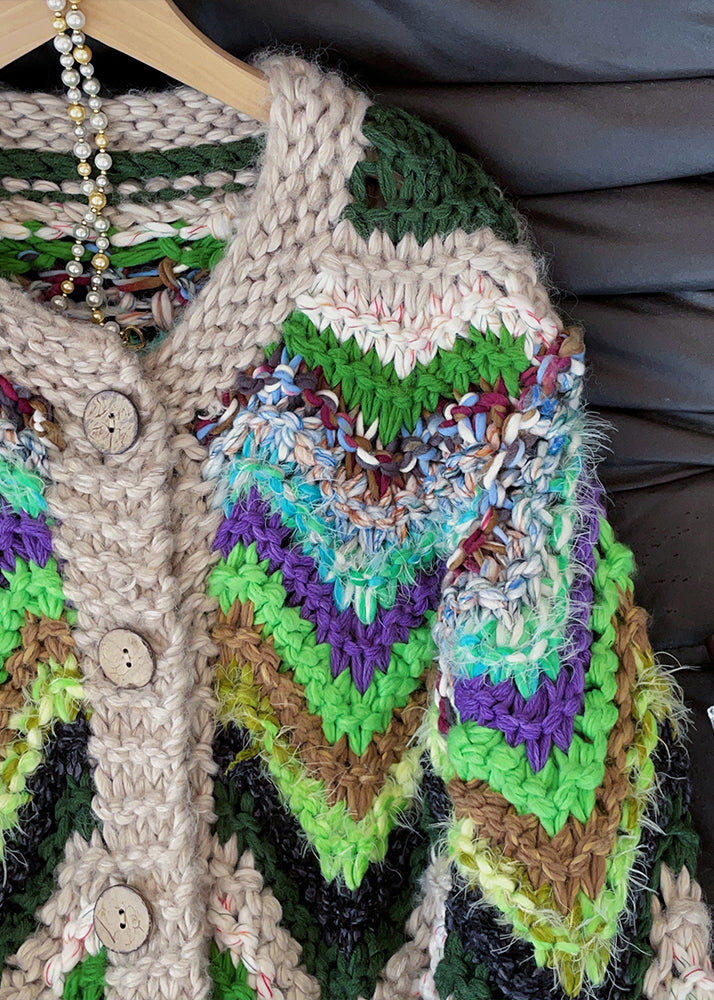 Mixed Color Striped Thick Knit Cardigans Fall