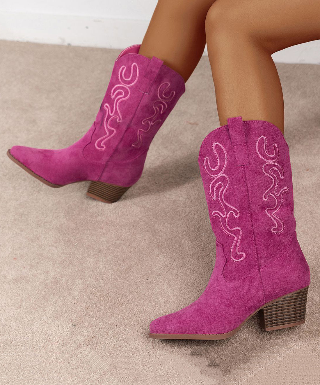 Rose Embossed Pointed Toe Suede Boots Boots
