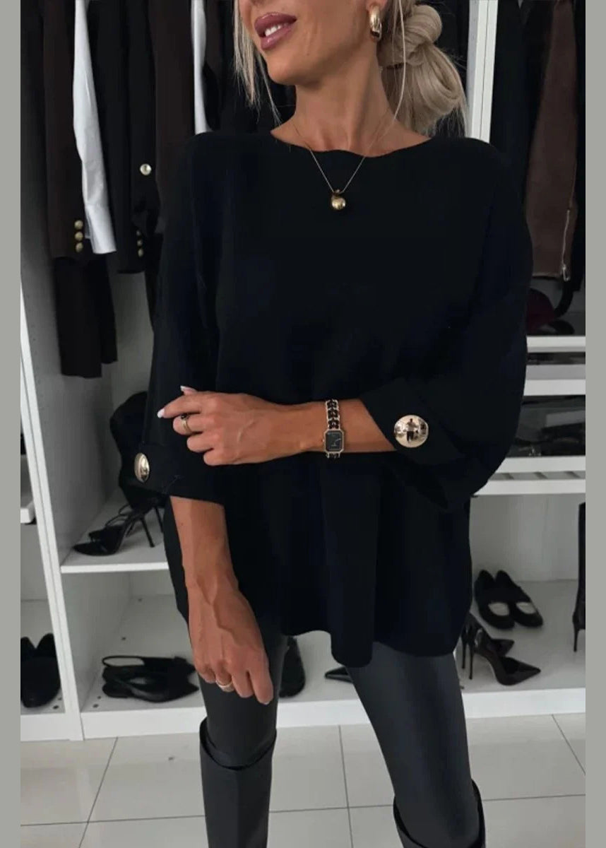 New Grey O Neck Thick Knit Sweater Tops Bracelet Sleeve