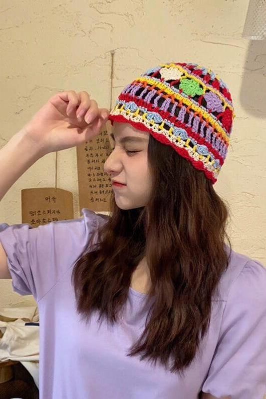 Multicolor Knitted Hollow Out Hat