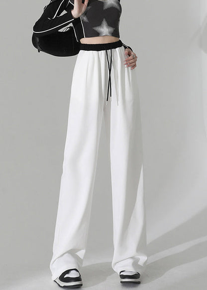 Pink Pockets Elastic Waist Cotton Straight Pants Spring