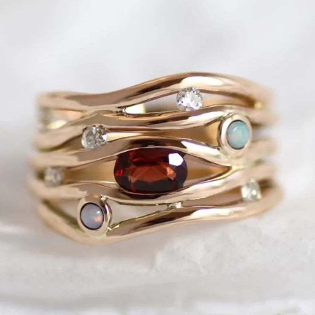 Multi-stone Gold Wave Ring