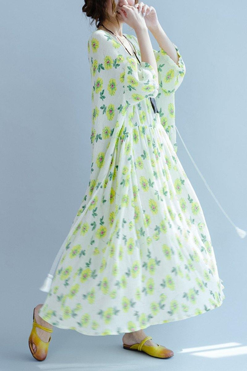 Green a Little Flower Holiday Summer Dresses Clothing Q