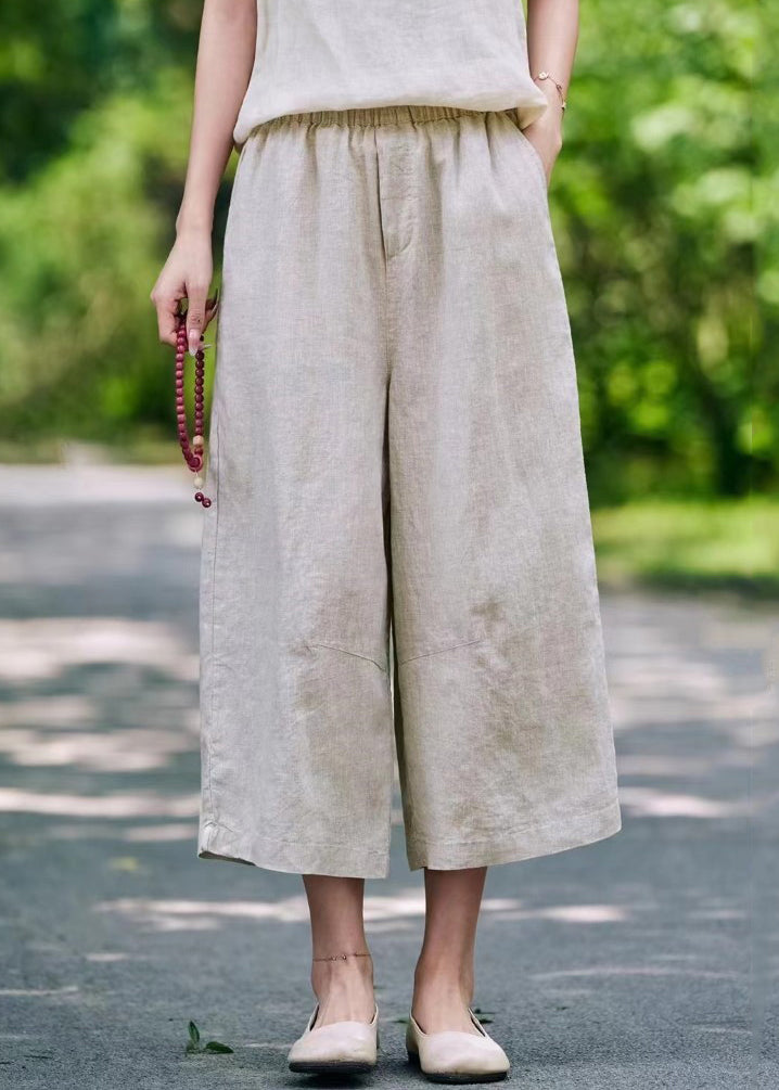 Mulberry Pockets Elastic Waist Linen Crop Pants Summer