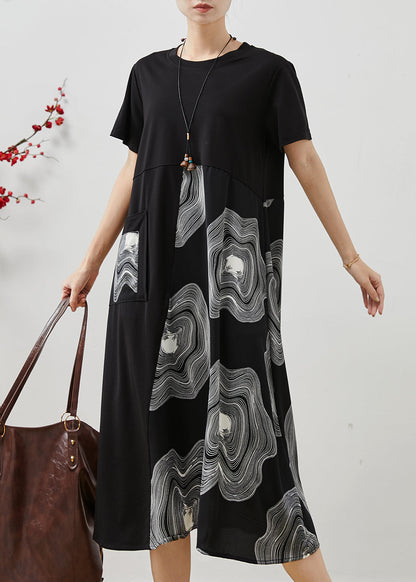 Black Oversized Patchwork Print Cotton Long Dress Summer