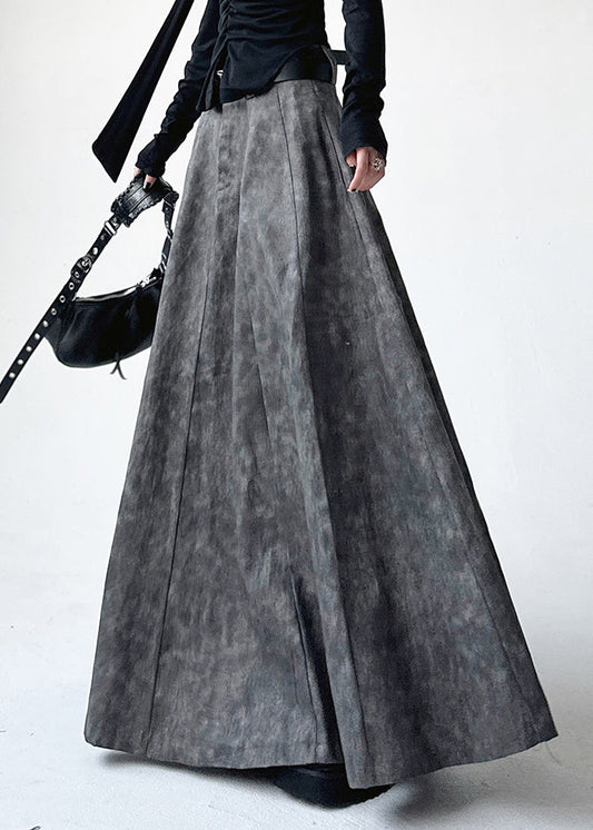 Handmade Grey Print High Waist a Line Skirt Spring