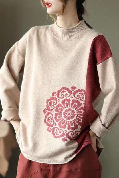 Winter Retro Flower Knitted Sweater Jumper
