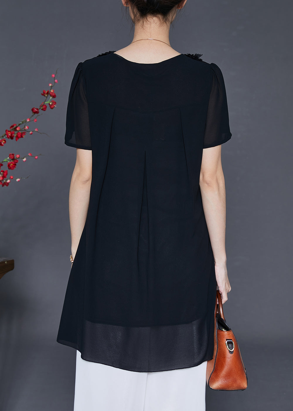 French Black Patchwork Chiffon Mini Dress Summer