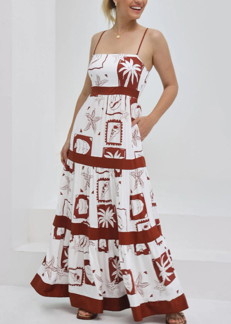 Navy Print Cotton Spaghetti Strap Dresses Summer