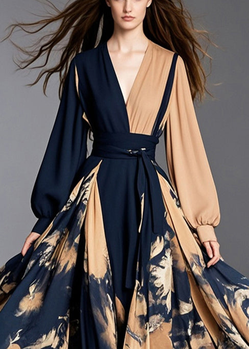 Asymmetrical Patchwork Exra Large Hem Chiffon Cinched Dress Fall