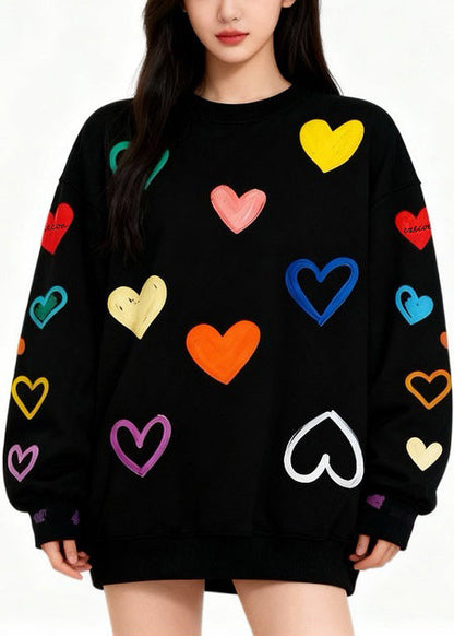 Multicolor Love Print Cotton Sweatshirts Top Oversized Winter