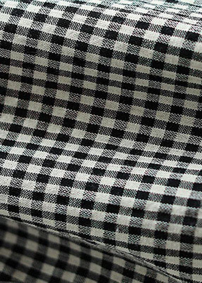 Plaid Elastic Waist Pockets Harem Pants Linen