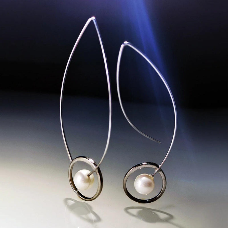 Silver Pearl Pendant Earrings