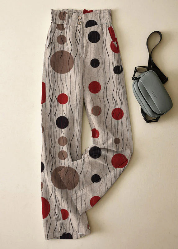 Grey High Waist Button Linen Straigh Pants Summer