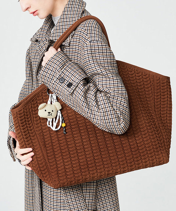 Classy Coffee Durable Large Capacity Knit Tote Handbag
