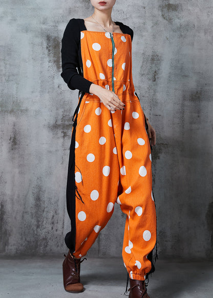 Orange Zip Up Patchwork Cotton Jumpsuits Summer