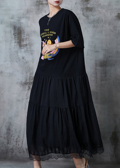 Diy Black Exra Large Hem Patchwork Cotton Maxi Dresses Summer