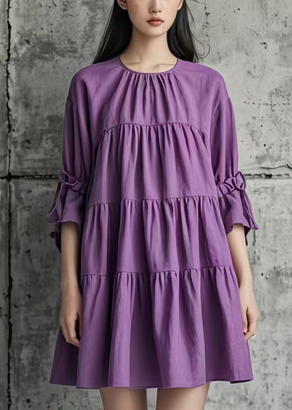 Diy Purple Oversized Wrinkled Cotton Tea Dress Summer