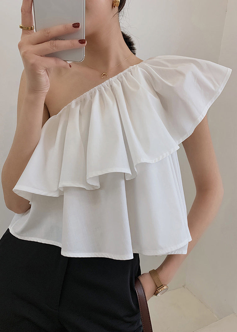 White Cotton Shirts Cold Shoulder Summer