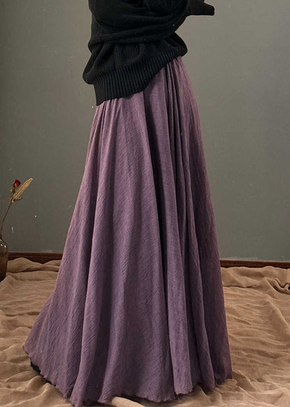 Art Purple Asymmetrical Elastic Waist Maxi Skirts Spring
