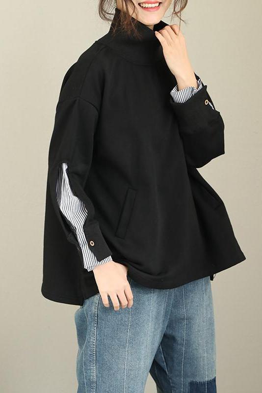 High Neck Cotton Fleece Tops