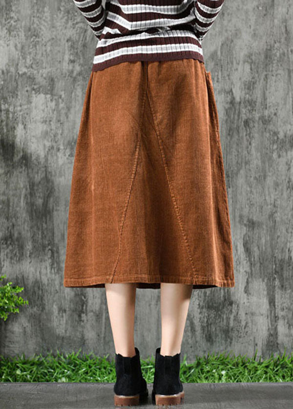 Stylish Khaki High Waist Big Pockets Corduroy a Line Skirt Winter