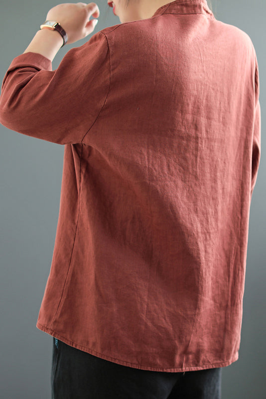 - Color Cotton Linen Short Coat Long Sleeve Cardigan