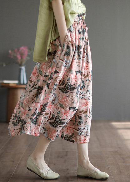 Loose Black Print Tie Waist a Line Skirts Summer