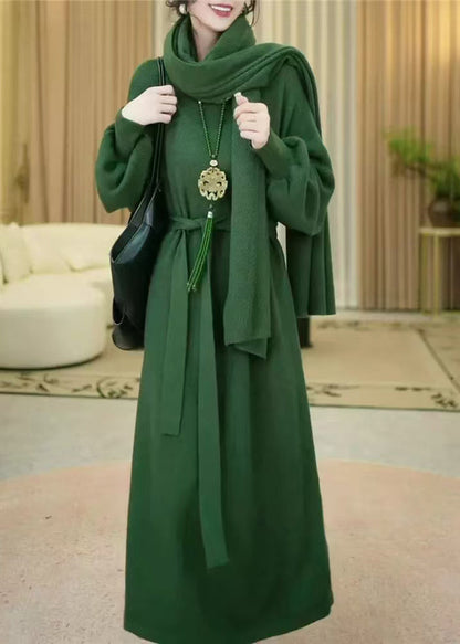 Green Cozy Long Knit Dress Winter