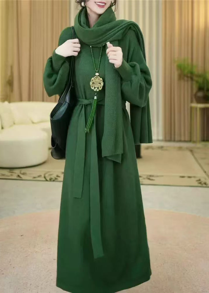 Green Cozy Long Knit Dress Winter