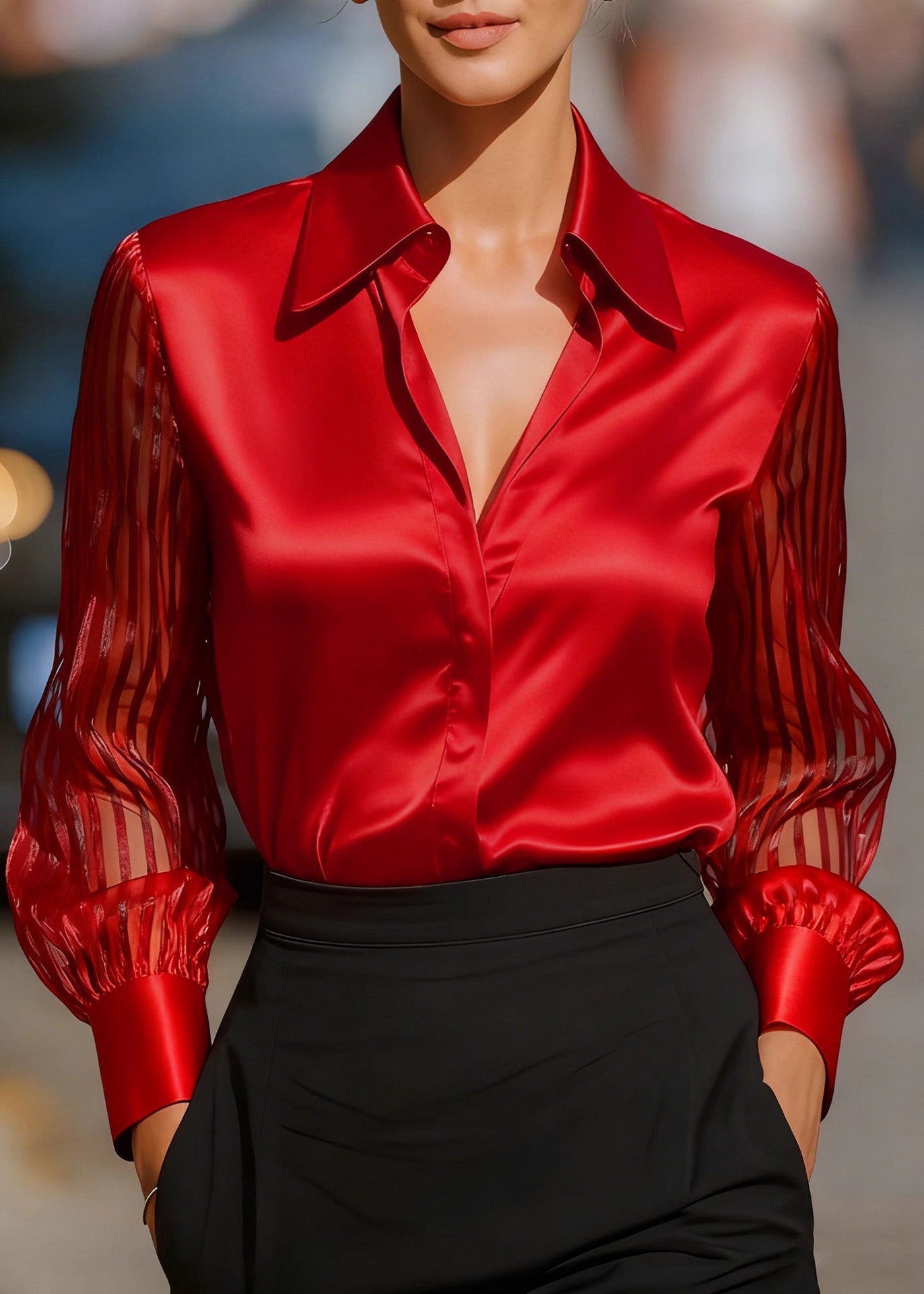 Fine White Peter Pan Collar Patchwork Silk Shirt Tops Spring