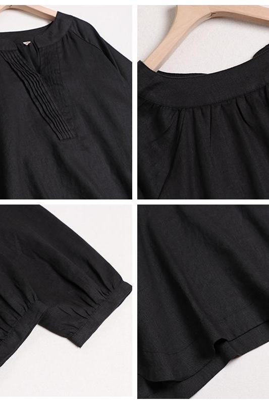 Cotton Linen V Neck Shirt Tops