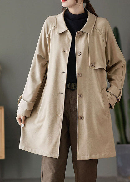 Khaki Button Peter Pan Collar Pockets Trench Coats Spring