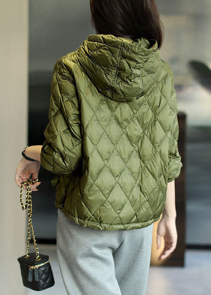 Green Hooded Drawstring Pockets Fine Cotton Filled Sweatshirts Top Winter